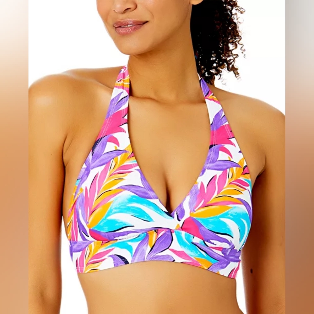 Anne Cole Women's White Marilyn Printed Halter Bikini Top Swimwear Size XS